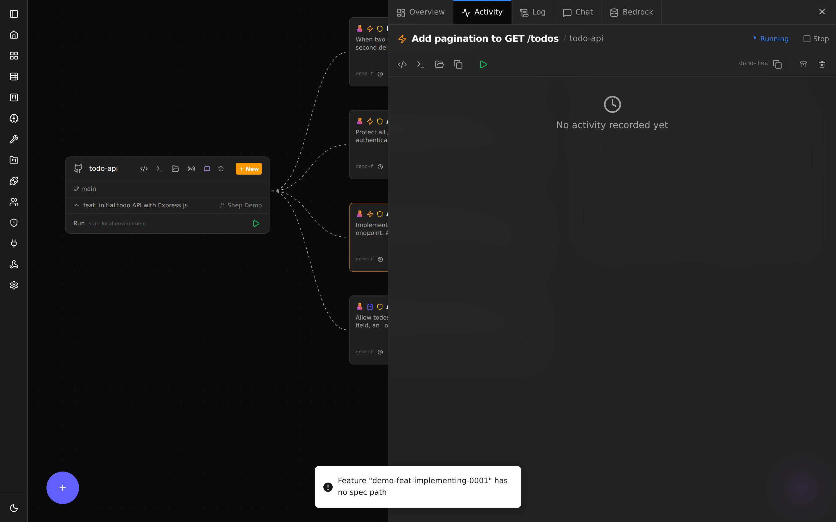 The Shep feature activity log showing the agent iterating through CI failures and auto-fixes