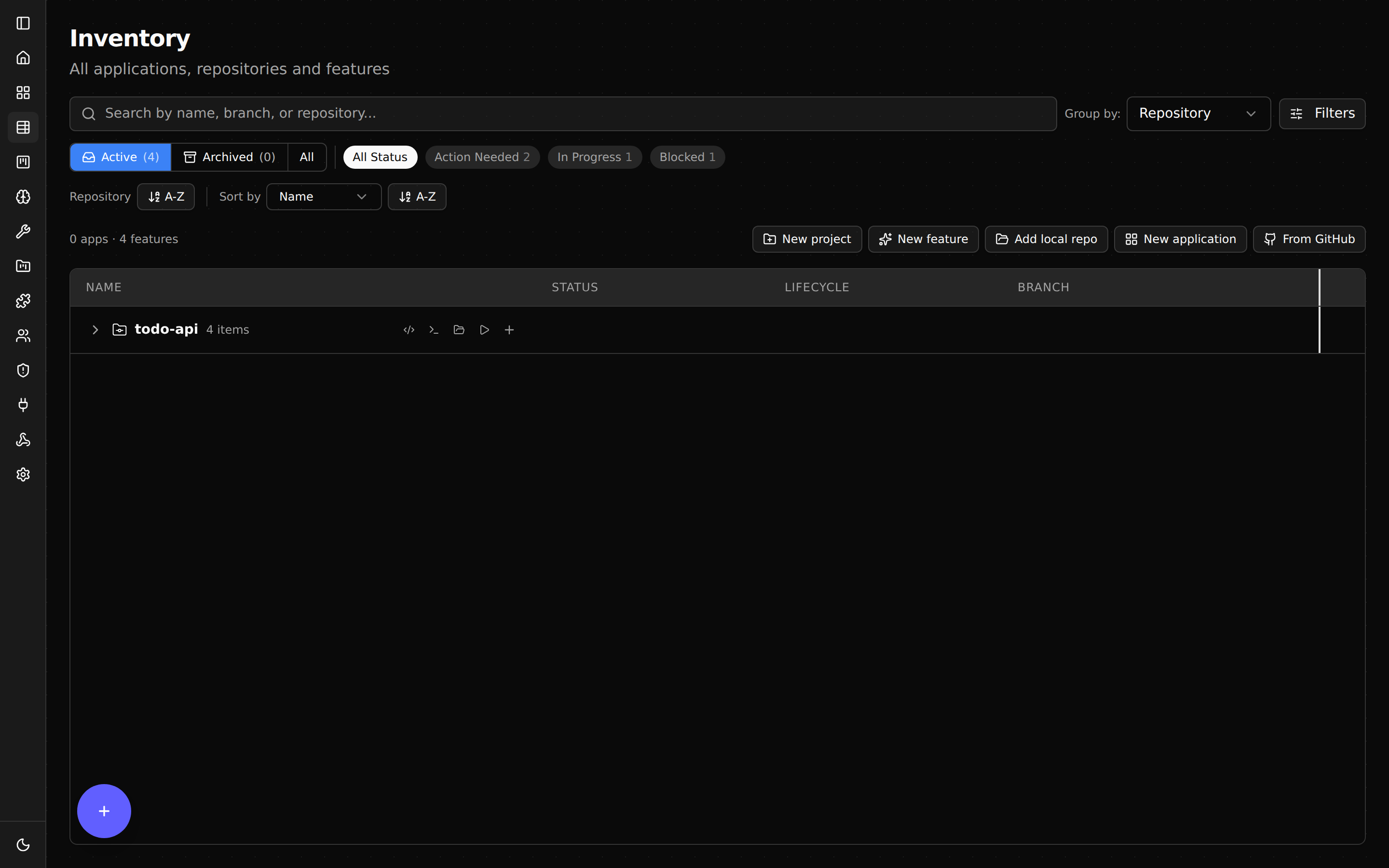 The Shep features list showing multiple repos managed from one dashboard